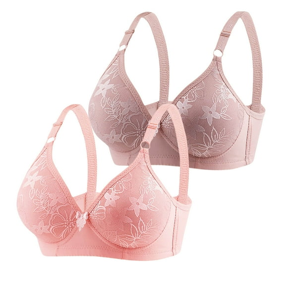 LYEAA Everyday Bras 2 Pack No Wire Wirefree Bras Push up Breathable Wireless Solid Color Daily Sleep Bras Comfortable Shaping Soft Stretch T-Shirt Bras for Women Pink M