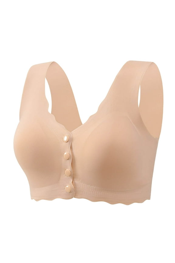 Everyday Bras for Women Plus Size Wireless Push Up Bras Front Closure Wide Strap Bras No Wire Seamless Lift Shape Bralette Soild Large Bust Breathable Soft Bras Comfortable T-Shirt Bras Beige