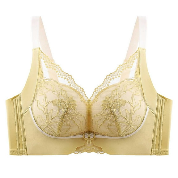 LYEAA Everyday Bras for Women Soft Cup No Wire Lace Push up Bras Wireless Support Solid Lift Sleep Bras Comfortable Wirefree Breathable Shaping Daily Bralette Yellow L