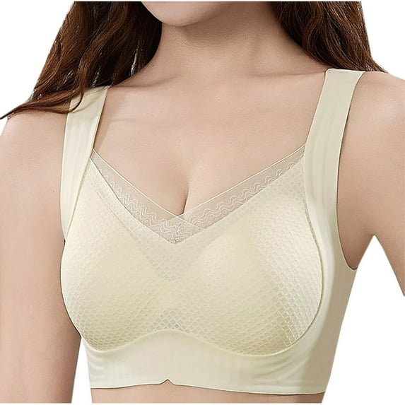 LYEAA Everyday Bras for Women Soft Cup Push up Padded Wireless Daily Bras Wirefree Wide Strap Support Lift Bralette No Wire Breathable Comfort Sleeping Bras Beige M