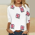 thumbnail image 1 of LYEAA Fashion 3/4 Sleeve T-Shirts for Women, British Theme Printed Round Neck Blouse, Soft Comfortable Casual Summer Tops, Elastic Daily Outfits Blue L, 1 of 5