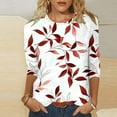 thumbnail image 1 of LYEAA Fashion Printed 3/4 Sleeve Tops for Women Round Neck Loose Fit T-Shirt Vintage Inspired Casual Blouse Vacation Spring Outfits Red S, 1 of 5