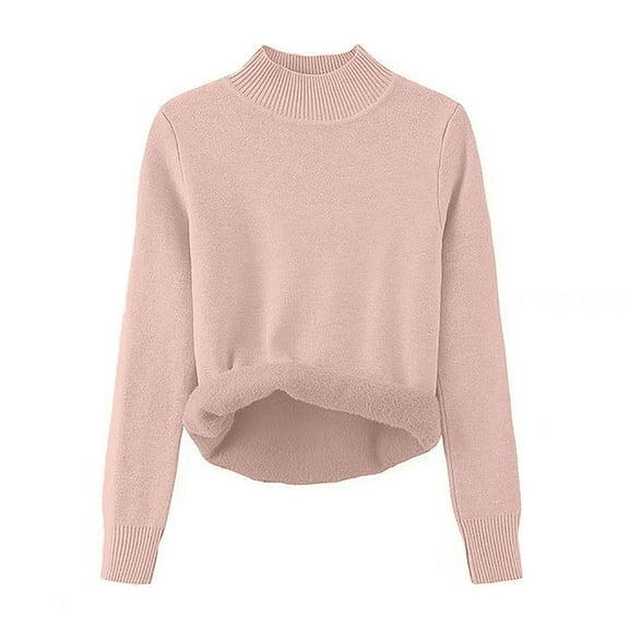 LYEAA Fleece Lined Sweater for Women Pullove Round Neck Solid Color Long Sleeve Warm Sweater Top