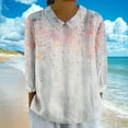 thumbnail image 1 of LYEAA Floral Print Button-Up Blouse 3/4 Sleeve Round Neck Women Tops Lightweight Wrinkle-Free Fabric Business Casual Outfit Summer Vacation Wear Gray L, 1 of 5