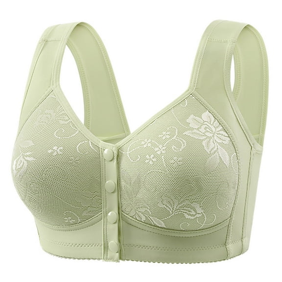LYEAA Front Closure Bras for Older Women Plus Size Soft No Wire Push up Everyday Bras Wireless Support Solid Lift Sleep Bras Comfortable Wirefree Breathable Shaping Daily Bralette Green 4XL（46/100）