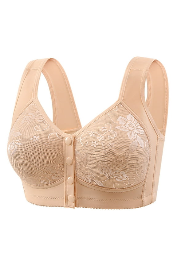 Front Closure Bras for Older Women Plus Size Soft No Wire Push up Everyday Bras Wireless Support Solid Lift Sleep Bras Comfortable Wirefree Breathable Shaping Daily Bralette Beige 2XL(40/90)