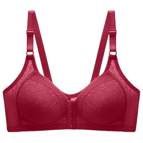 LYEAA Front Closure Bras for Women Plus Size Soft No Wire Push up Everyday Bras Wireless Support Solid Lightly Lined Lift Sleep Bras Comfortable Wirefree Breathable Shaping Daily Bralette Red 2XL