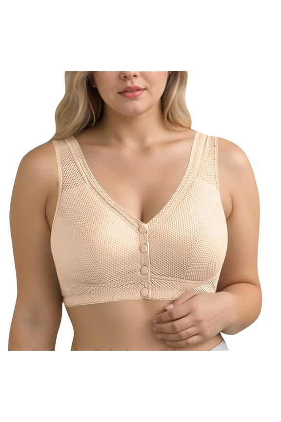 Front Closure Bras for Older Women Ice Silk No Underwire Plus Size Wide Straps Full Cup Coverage Everyday Bra