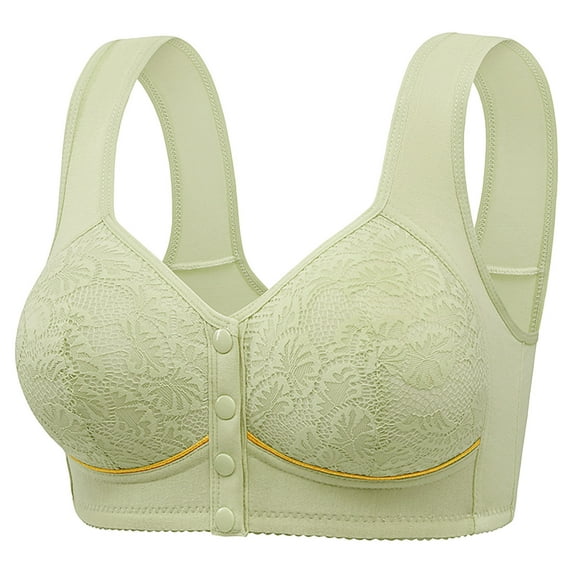 LYEAA Front Open Bras Plus Size Wireless Push Up Bras Wide Strap Bras No Wire Lift Shape Bralette Soild Breathable Soft Bras Comfortable Everyday Bras T-Shirt Bras for Women Green