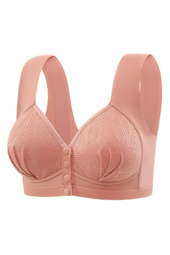 Front Open Bras for Women Snaps Wireless Push Up Bras Wide Strap Bras No Wire Lift Shape Bralette Soild Large Bust Breathable Soft Bras Comfortable Everyday Bras T-Shirt Bras Red