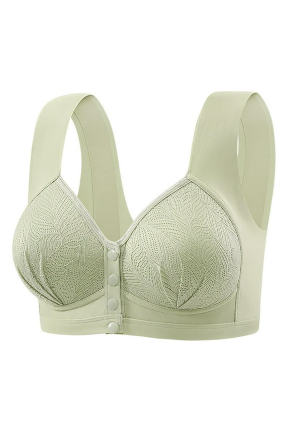 Front Open Bras for Women Snaps Wireless Push Up Bras Wide Strap Bras No Wire Lift Shape Bralette Soild Large Bust Breathable Soft Bras Comfortable Everyday Bras T-Shirt Bras Green
