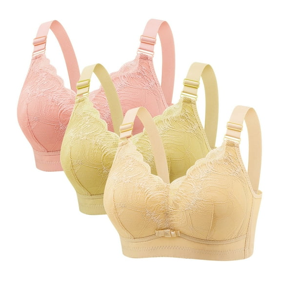 LYEAA Full Cup Bras for Women Push up Wireless Lace Lightly Lined Seamless Everyday Bras 3 Pack