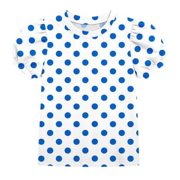 LYEAA Girls Cute Shirts Puff Short Sleeve Cute Blouse Polka Dot Print Crewneck Pullover Casual Summer Tops Light Blue 8-9 Years