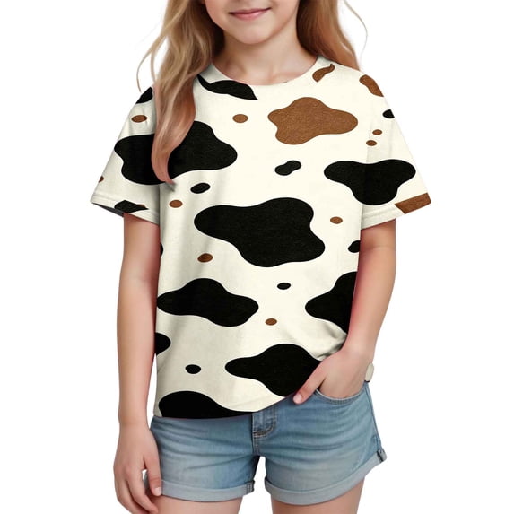 LYEAA Graphic T Shirts for Girls Crewneck Short Sleeve Basic Shirts Pullover Print Fall Casual Tops Multicolor 9-10T