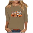 thumbnail image 1 of LYEAA Halloween 3/4 Length Sleeve Womens Tops Crew Neck Regular Straight Cuff Casual Wear Printed Holiday Clothes Khaki XL, 1 of 1
