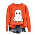 thumbnail image 1 of LYEAA Halloween Crewneck Sweatshirt Long Sleeve Regular Ribbed Cuff Casual Wear Ghost Holiday Clothes Orange S, 1 of 2
