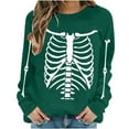 thumbnail image 1 of LYEAA Halloween Crewneck Sweatshirt Long Sleeve Regular Ribbed Cuff Casual Wear Skull Holiday Clothes Green L, 1 of 1