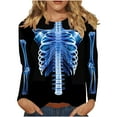 thumbnail image 1 of LYEAA Halloween Cute Graphic Tees for Women Long Sleeve Plus Size Crew Neck Regular Straight Cuff Casual Wear Skull Holiday Clothes Black L, 1 of 1