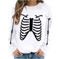 thumbnail image 1 of LYEAA Halloween Cute Sweatshirts Long Sleeve Crew Neck Regular Ribbed Cuff Casual Wear Skull Holiday Clothes White L, 1 of 1