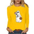 thumbnail image 1 of LYEAA Halloween Cute Tops for Women Long Sleeve Plus Size Crew Neck Regular Straight Cuff Casual Wear Ghost Holiday Clothes Yellow XL, 1 of 1