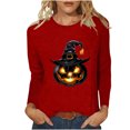 thumbnail image 1 of LYEAA Halloween Graphic Tees for Women Plus Size Long Sleeve Crew Neck Regular Straight Cuff Casual Wear Witch Holiday Clothes Red XL, 1 of 1