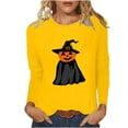 thumbnail image 1 of LYEAA Halloween Plus Size Graphic Tees for Women Long Sleeve Crew Neck Regular Straight Cuff Casual Wear Witch Holiday Clothes Yellow S, 1 of 1