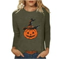thumbnail image 1 of LYEAA Halloween Shirts for Women Long Sleeve Plus Size Crew Neck Regular Straight Cuff Casual Wear Pumpkin Holiday Clothes Green 3XL, 1 of 2