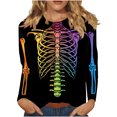 thumbnail image 1 of LYEAA Halloween Shirts for Women Long Sleeve Plus Size Crew Neck Regular Straight Cuff Casual Wear Skull Holiday Clothes Black 2XL, 1 of 1