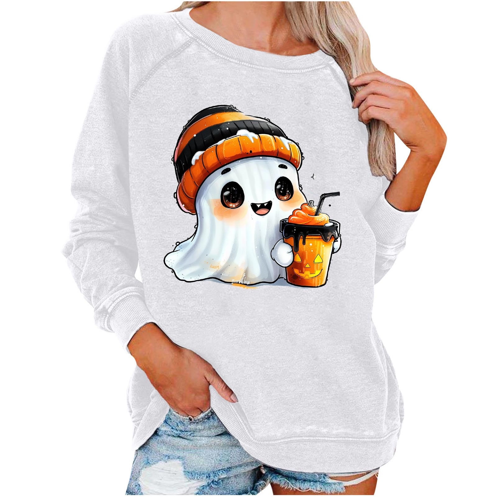 Halloween Ghost Sequin Top Loose Casual Sweatshirt