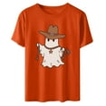 thumbnail image 1 of LYEAA Halloween Tshirts Shirts for Women Short Sleeve Plus Size Crew Neck Regular Straight Cuff Casual Wear Ghost Holiday Clothes Orange L, 1 of 1