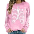 thumbnail image 1 of LYEAA Halloween Women Sweatshirt Long Sleeve Crew Neck Regular Ribbed Cuff Casual Wear Skull Holiday Clothes Pink S, 1 of 6