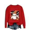 thumbnail image 1 of LYEAA Halloween Women's Sweatshirt Long Sleeve Crew Neck Regular Ribbed Cuff Casual Wear Ghost Holiday Clothes Red XL, 1 of 1