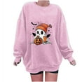 thumbnail image 1 of LYEAA Halloween Womens Crewneck Sweatshirt Long Sleeve Regular Ribbed Cuff Casual Wear Ghost Holiday Clothes Pink L, 1 of 5