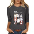 thumbnail image 1 of LYEAA Halloween Womens Tops 3/4 Sleeve Crew Neck Regular Straight Cuff Casual Wear Ghost Holiday Clothes Gray S, 1 of 5