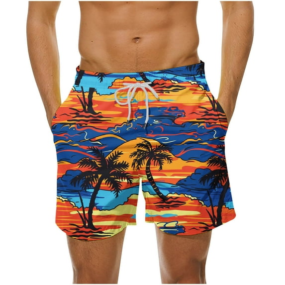 LYEAA Hawaiian Swim Shorts Men Elastic Waist Summer Beach Big Men's Swimming Trunks Colorful Tree Printed Drawstring Surf Board Shorts Casual Sports Trendy Comfortable Swimsuit with Pockets 3XL