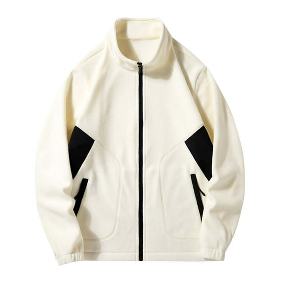 LYEAA Hoodless Jackets for Men Zip up Stand up Collar Fleece with Pockets Casual Fashion Jacket