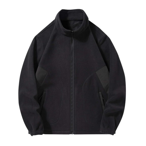 LYEAA Hoodless Jackets for Men Zip up Stand up Collar Fleece with Pockets Casual Fashion Jacket