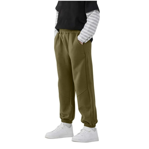 LYEAA Jogger Pants for Boys Elastic Waist Full Length Side Pockets Solid Color Childrens Casual Pants