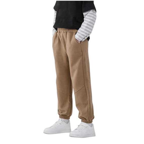 LYEAA Jogger Pants for Boys Elastic Waist Full Length Side Pockets Solid Color Childrens Casual Pants