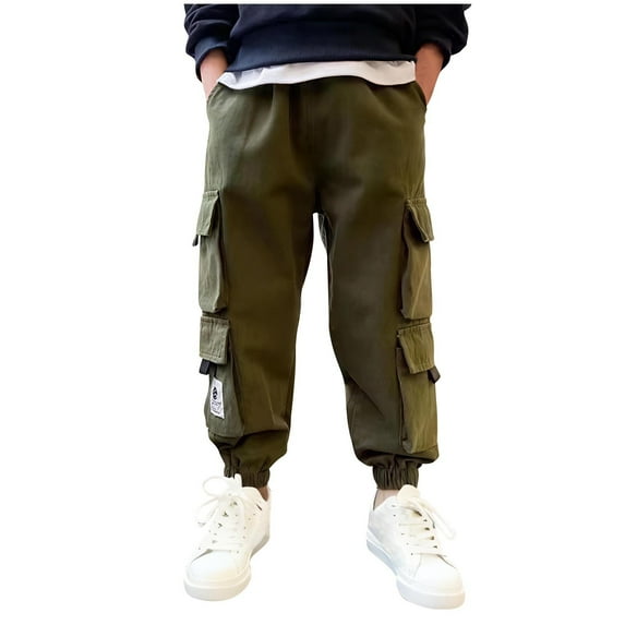 LYEAA Jogger Pants for Boys Elastic Waist Multi Pockets Full Length Solid Color Sports Casual Pants