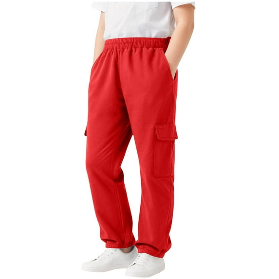 LYEAA Joggers for Boys 5-14 Years Baggy Joggers with Pockets Solid Color Drawstring Waist Athletic Pants Casual Bottoms