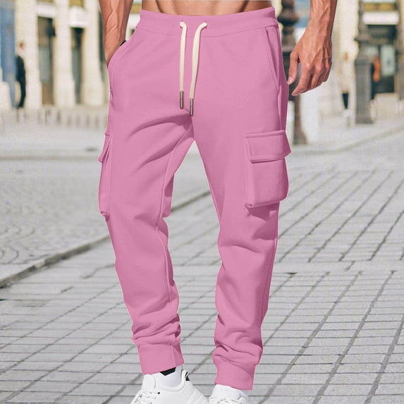 LYEAA Joggers for Men Fleece Sweatpants Big and Tall with Pockets Solid Color Baggy Pants Casual Trousers S-3XL