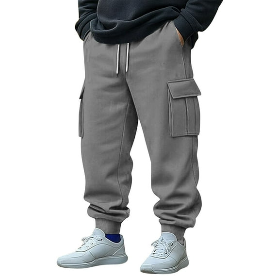 LYEAA Joggers for Men Fleece Sweatpants with Pockets Solid Color Drawstring Athletic Baggy Pants Casual Trousers S-2XL