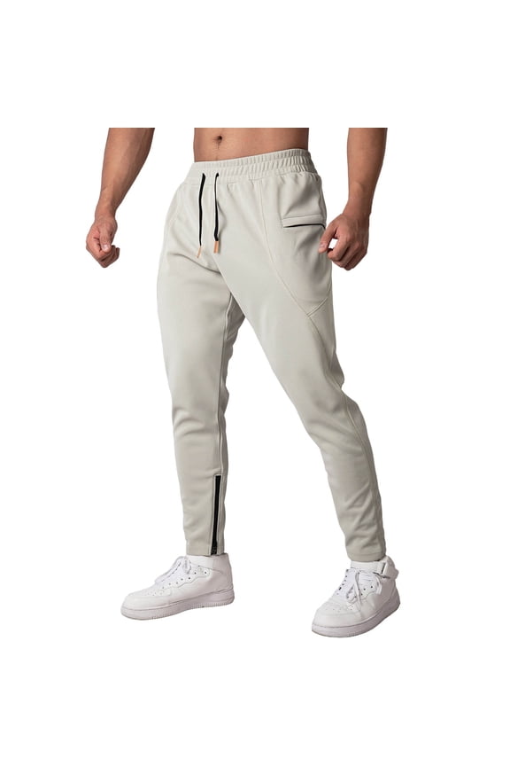 Joggers for Men Zipper Ankle Cuffs Sweatpants with Pockets Solid Color Athletic Baggy Pants Casual Trousers S-3XL