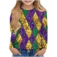 thumbnail image 1 of LYEAA Kids Mardi Gras Shirts Crewneck Long Sleeve Pullover Tees Carnival Sequin Print Blouses Lightweight Party Tops, 1 of 5