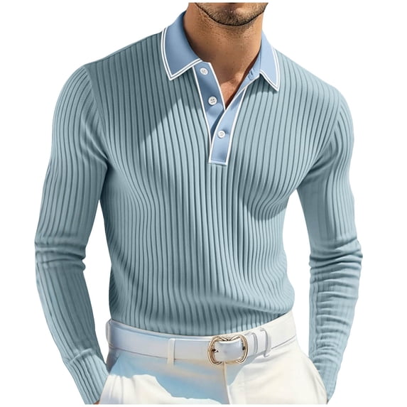 LYEAA Knit Shirts for Men Solid Collared Long Sleeve Shirt Lightweight Breathable Button down Blouses Summer Tops