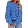 thumbnail image 1 of LYEAA Knitted Sweater Women Pullover Round Neck with Pom Poms Loose Long Sleeved Solid Color Sweater, 1 of 1