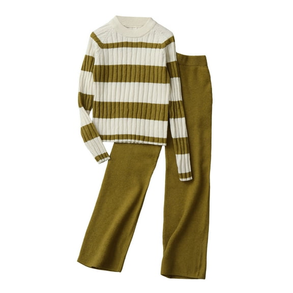 LYEAA Knitted Sweaters for Girls Crewneck Pullover Long Sleeved Fall Winter Sweater Two Piece Set