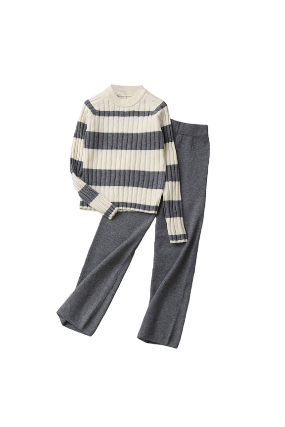 Knitted Sweaters for Girls Crewneck Pullover Long Sleeved Fall Winter Sweater Two Piece Set