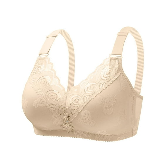 LYEAA Lace Bras for Women Wireless Soft No Wire Cotton Push up Everyday Bras Support Solid Lightly Lined Lift Sleep Bras Comfortable Wirefree Breathable Shaping Daily Bralette Beige 2XL